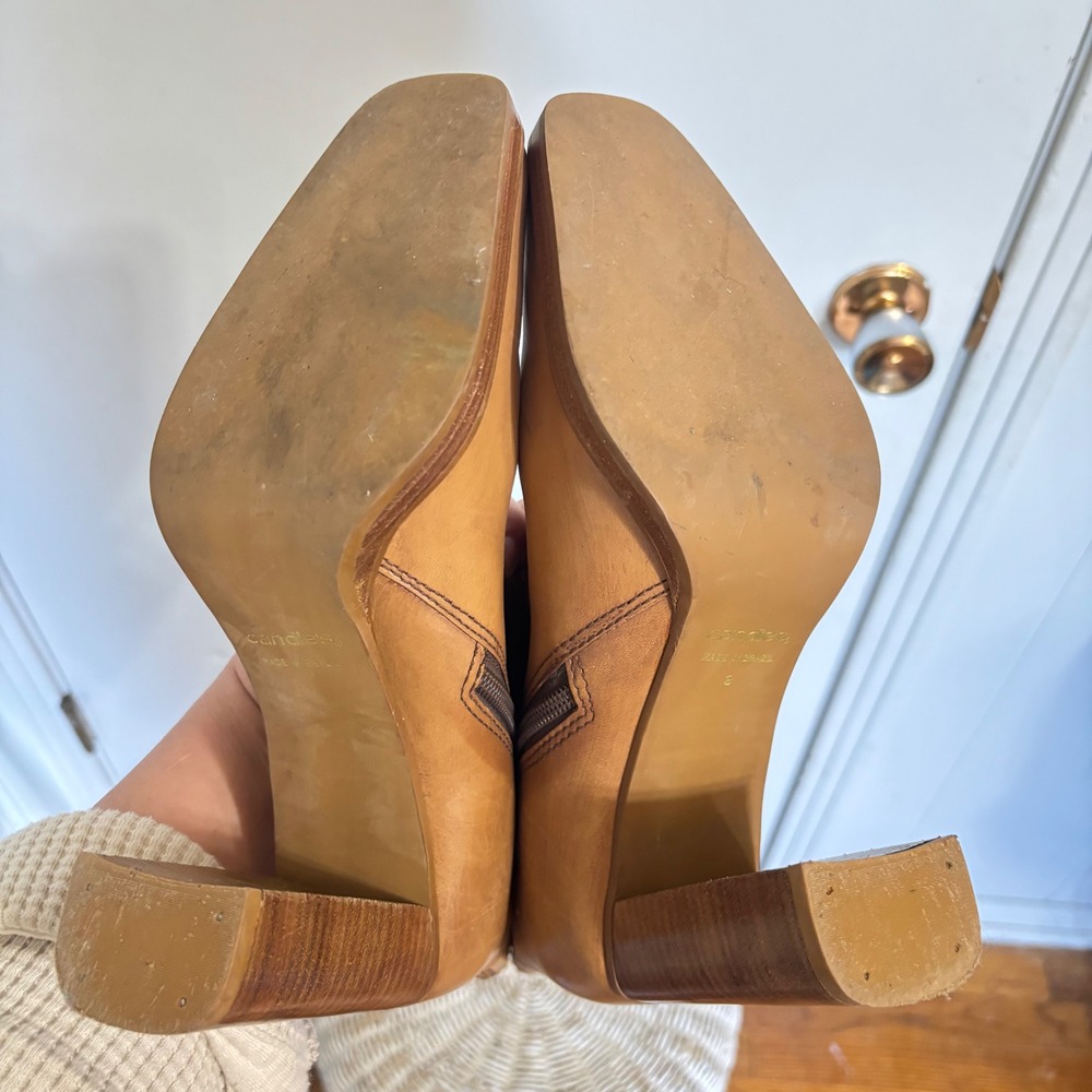 Vintage Candies Tan Leather Square Toe Block Heel Boots 90s Y2K Made in Brazil 8 - Picture 7 of 8